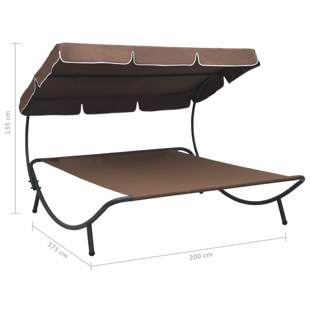  Brown Outdoor Lounge Bed with Canopy