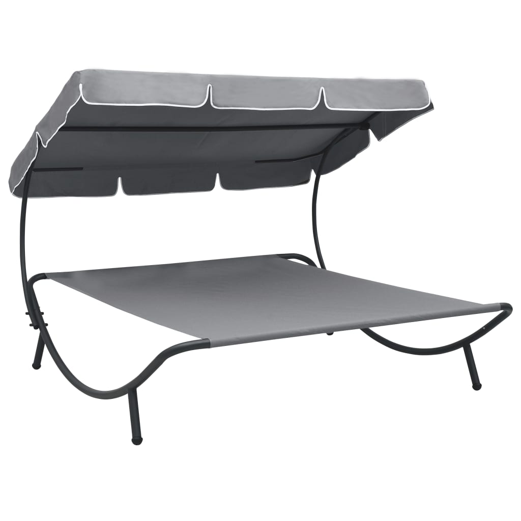 Grey Outdoor Lounge Bed with Canopy