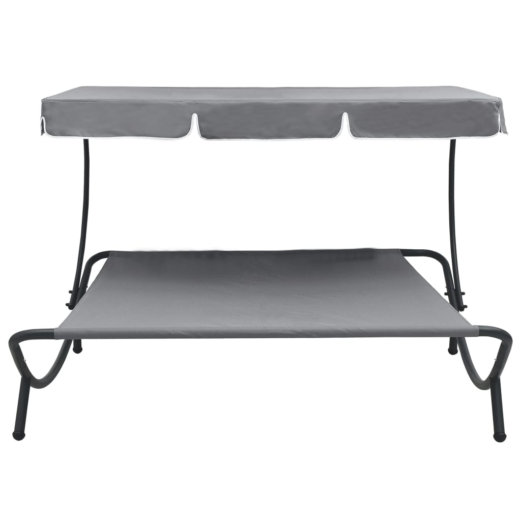 Grey Outdoor Lounge Bed with Canopy