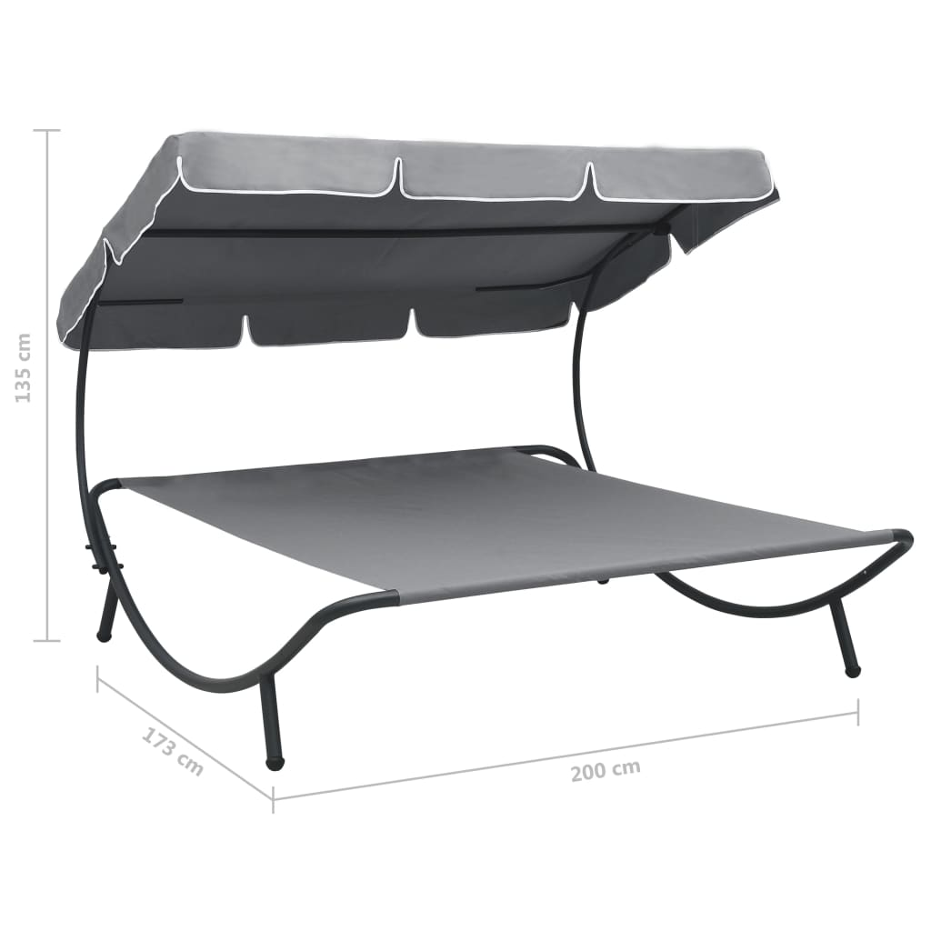 Grey Outdoor Lounge Bed with Canopy