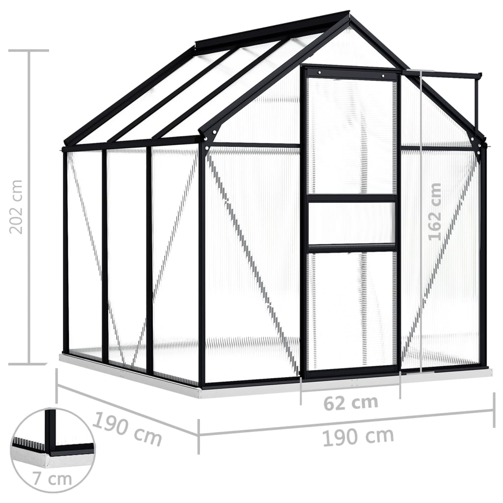 Aluminium Greenhouse with Base Frame 3.61 m²