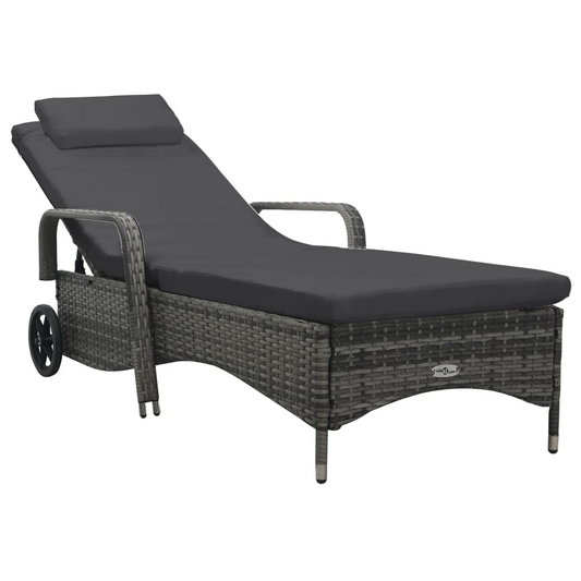 Grey Rattan Sun Lounger with Wheels | Jscapes Home and Garden