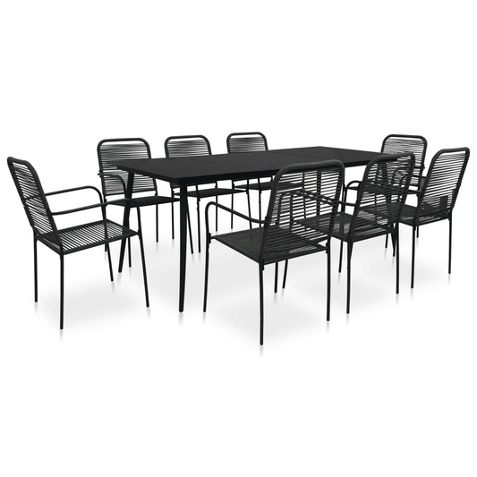 9 Piece Cotton Rope and Black Steel Outdoor Dining Set 