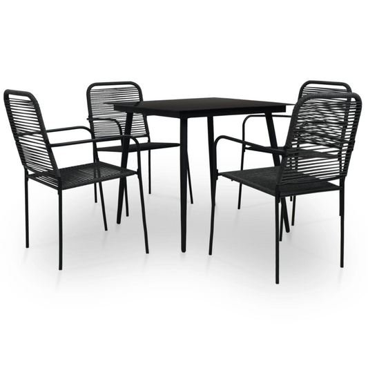 5 Piece Cotton Rope and Black Steel Outdoor Dining Set