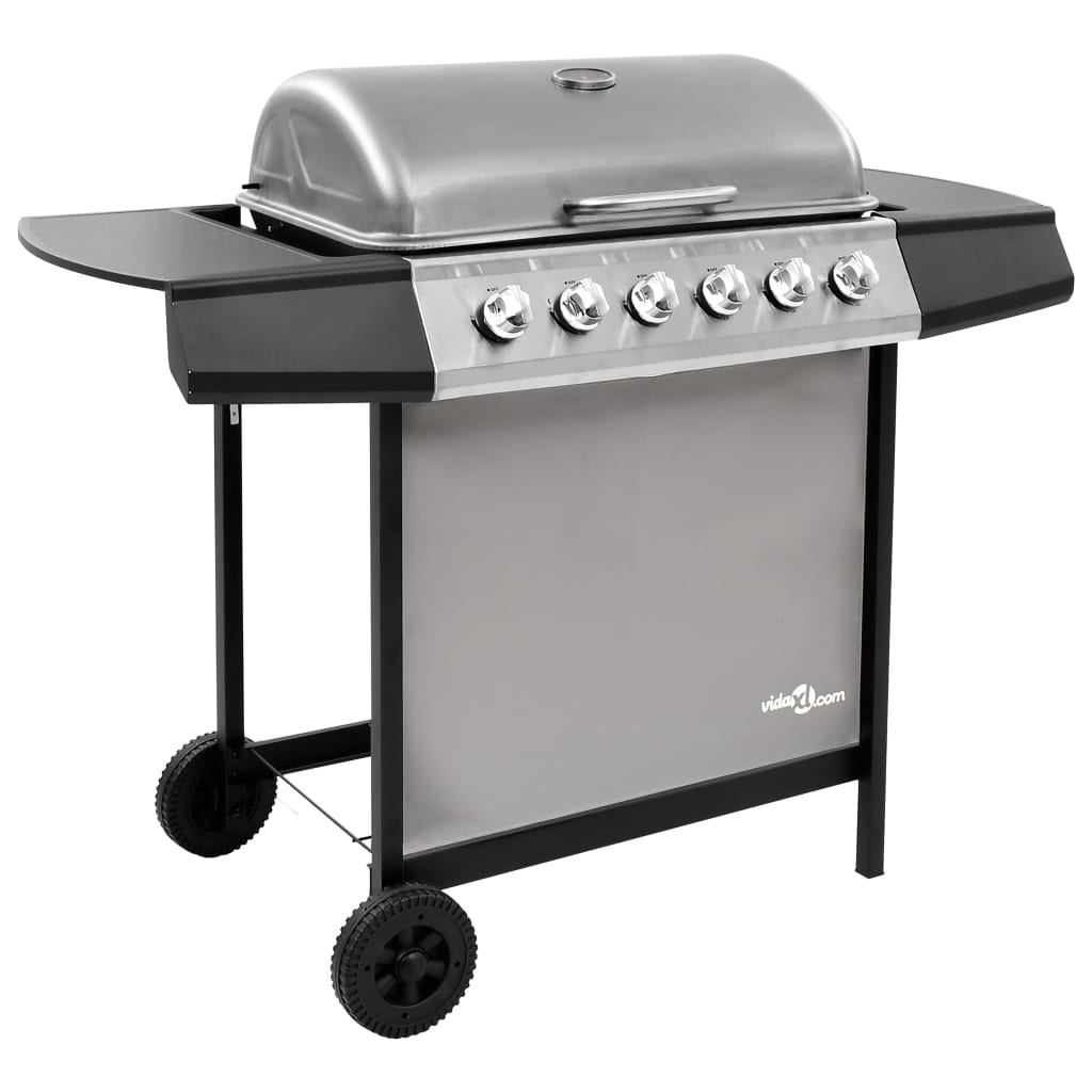 Gas BBQ Grill with 6 Burners Black and Silver