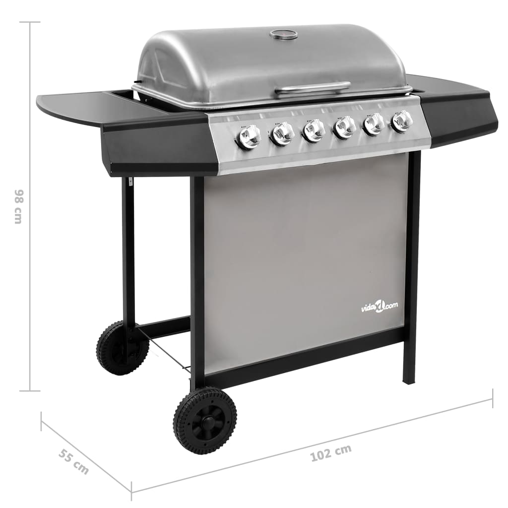 Gas BBQ Grill with 6 Burners Black and Silver