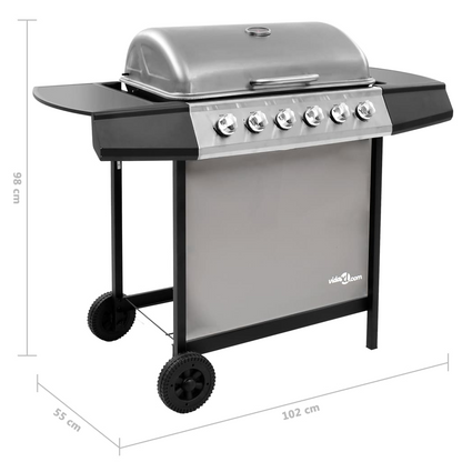 Gas BBQ Grill with 6 Burners Black and Silver