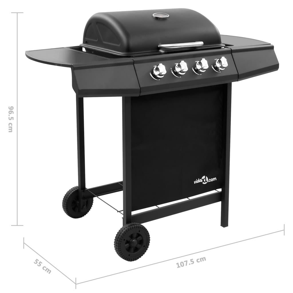 Gas BBQ Grill with 4 Burners Black