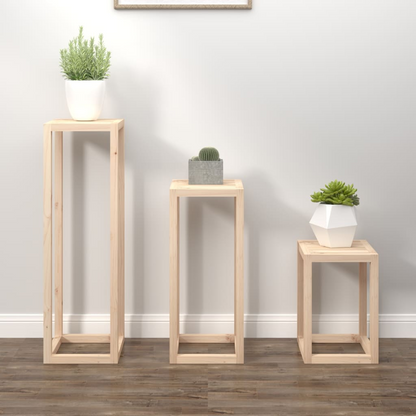 3 Piece Solid Pine Wood Plant Stand Set