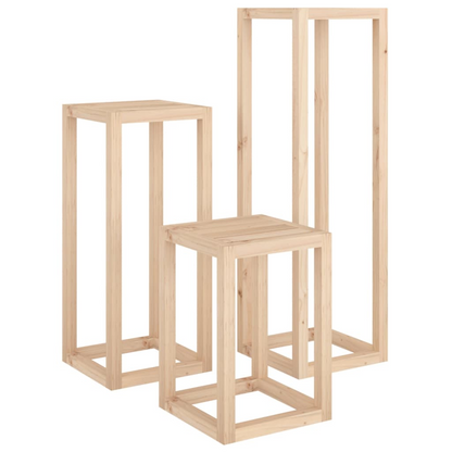 3 Piece Solid Pine Wood Plant Stand Set