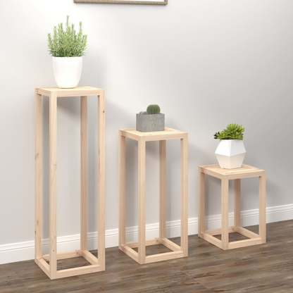 3 Piece Solid Pine Wood Plant Stand Set