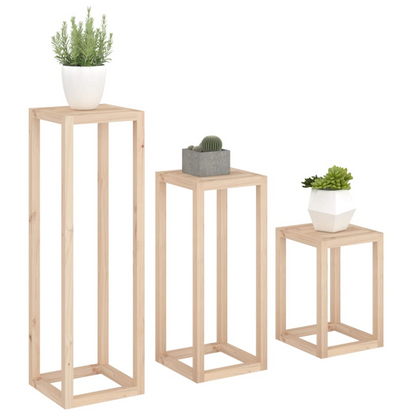 3 Piece Solid Pine Wood Plant Stand Set