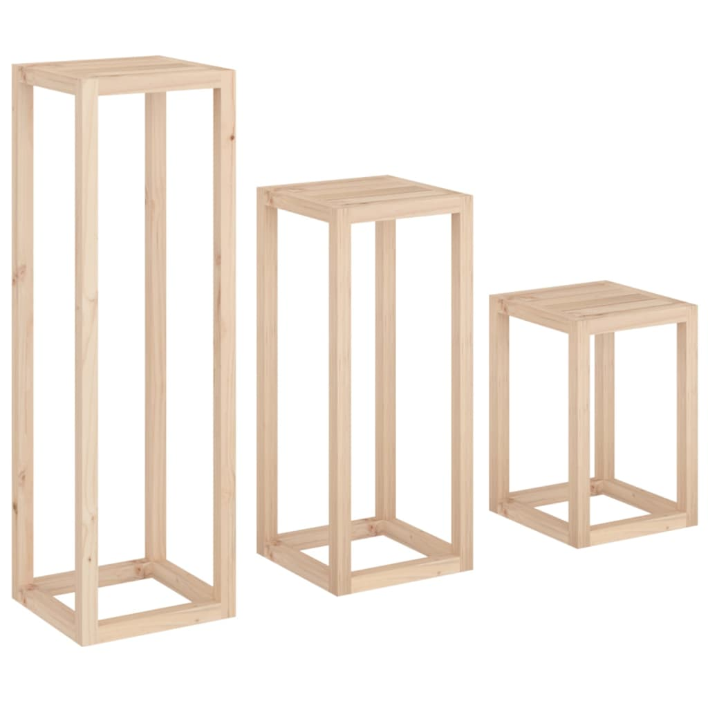 3 Piece Solid Pine Wood Plant Stand Set