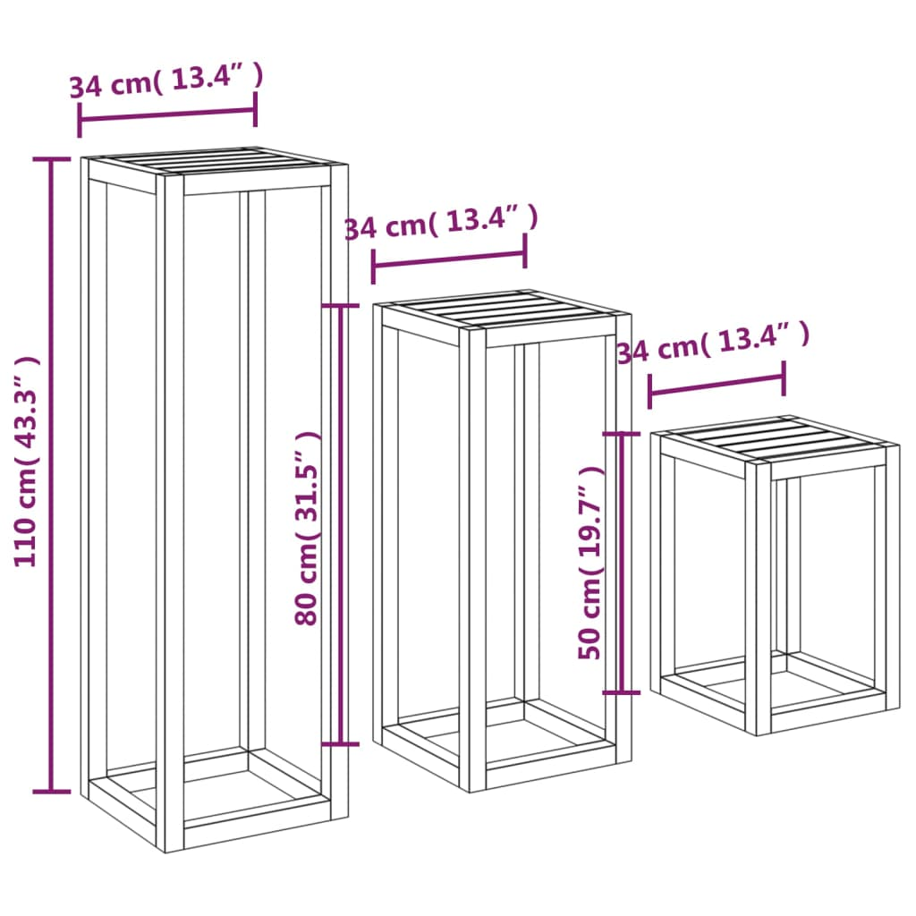 3 Piece Solid Pine Wood Plant Stand Set