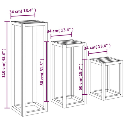 3 Piece Solid Pine Wood Plant Stand Set