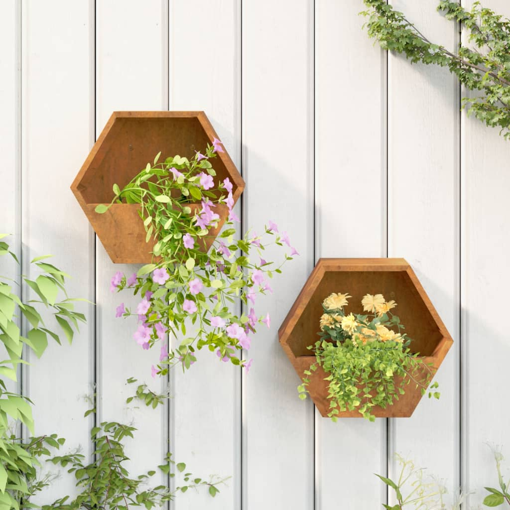 Set of 2 Corten Steel Wall Planters | Jscapes Home and Garden