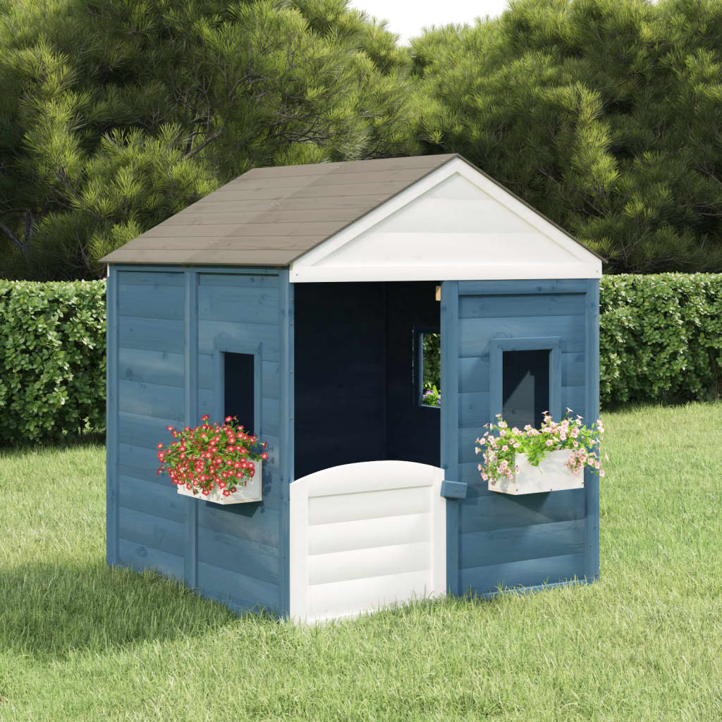  Playhouse with Lockable Door and Flower Pots- Blue