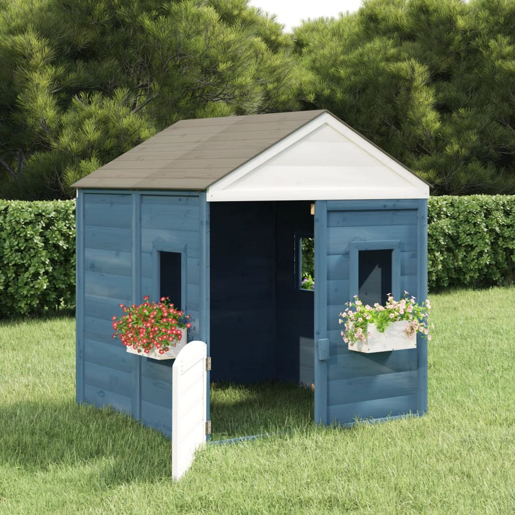  Playhouse with Lockable Door and Flower Pots- Blue