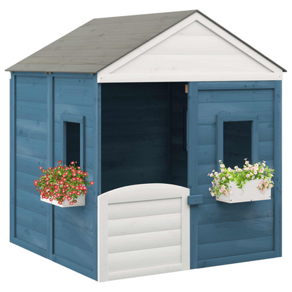  Playhouse with Lockable Door and Flower Pots- Blue