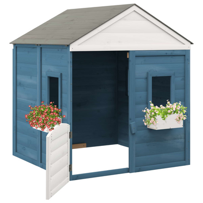  Playhouse with Lockable Door and Flower Pots- Blue