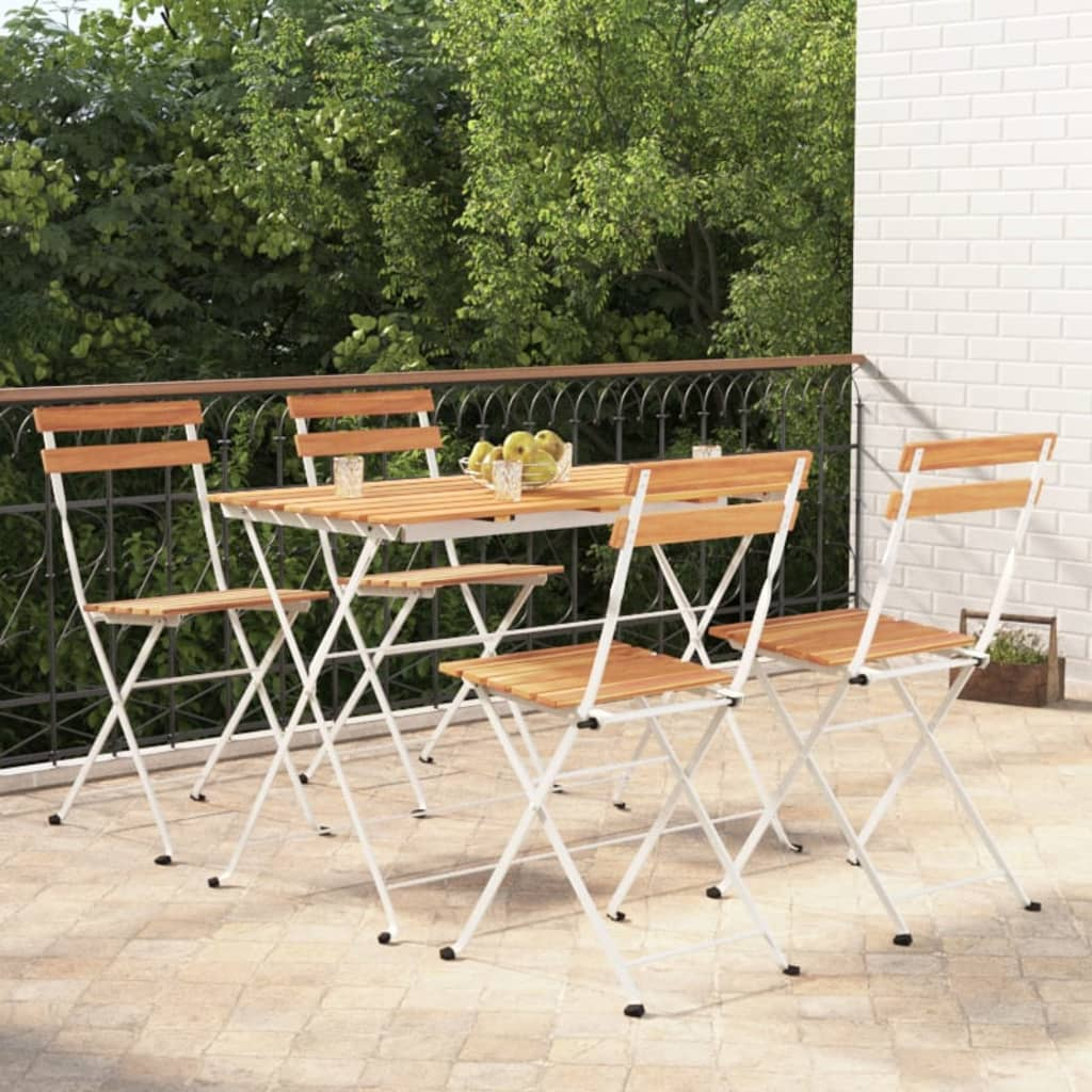  5 Piece Solid Acacia Wood and Steel Folding Bistro Set