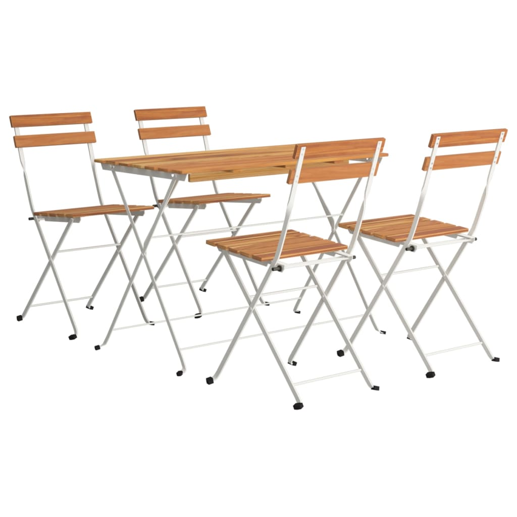  5 Piece Solid Acacia Wood and Steel Folding Bistro Set