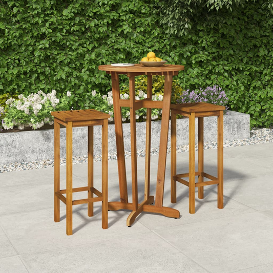 3 Piece Solid Acacia Wood Garden Bar Set