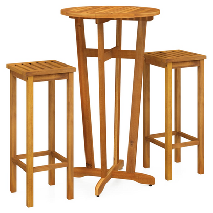 3 Piece Solid Acacia Wood Garden Bar Set