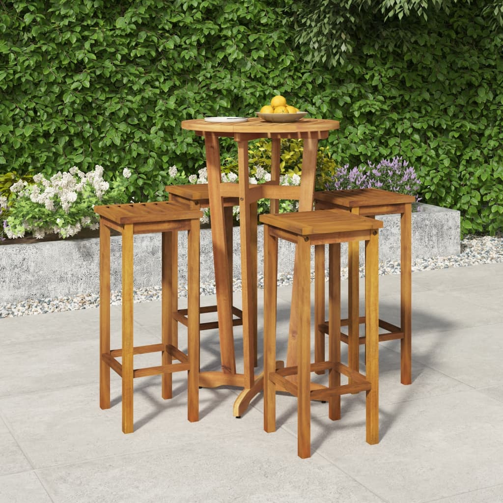  Solid Acacia Wood 5 Piece Garden Bar Set