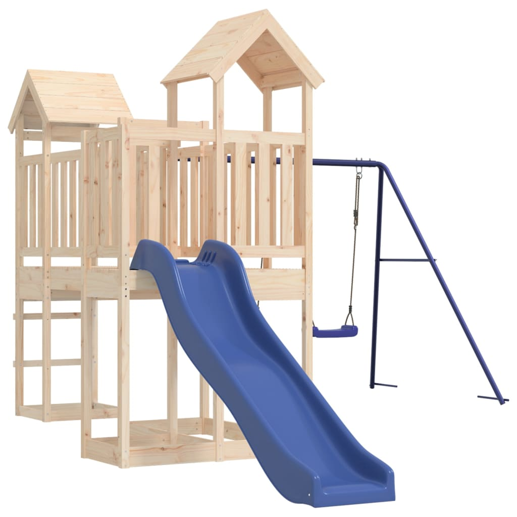 Solid Wood Pine (1 towers & bridge, 1 slide, 2 swings, no climing wall) 357 x 469 x 214 cm (L x W x H)