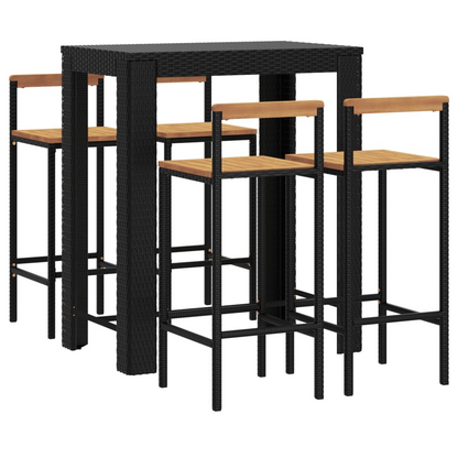 5 Piece Poly Rattan & Solid Acacia Wood Garden Bar Set Black