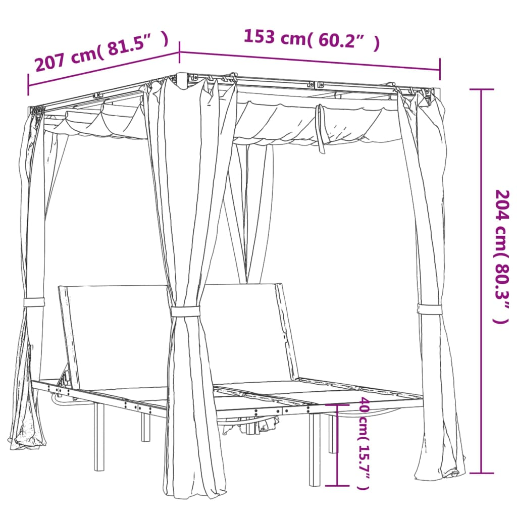  Double Sun Lounger with Side and Top Curtains