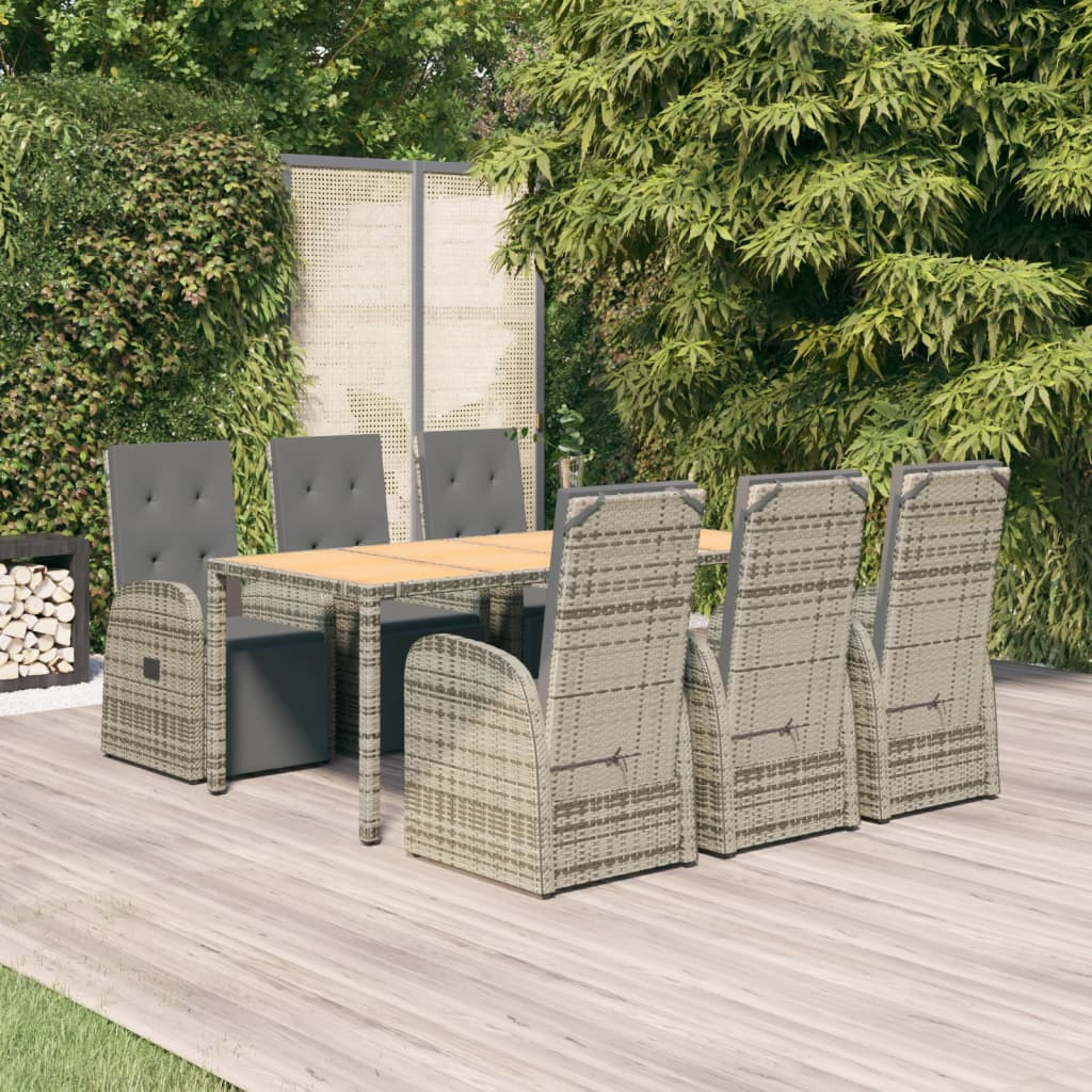  7 Piece Grey Poly Rattan & Solid Acacia Wood Garden Dining Set