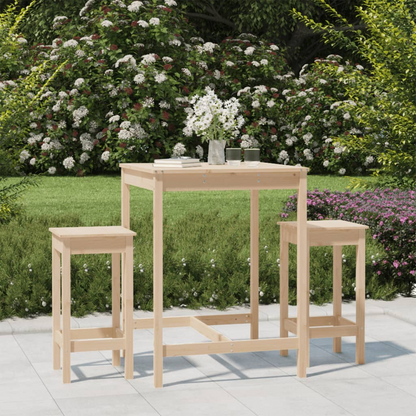 3 Piece Solid Pine Wood Garden Bar Set