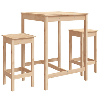 3 Piece Solid Pine Wood Garden Bar Set