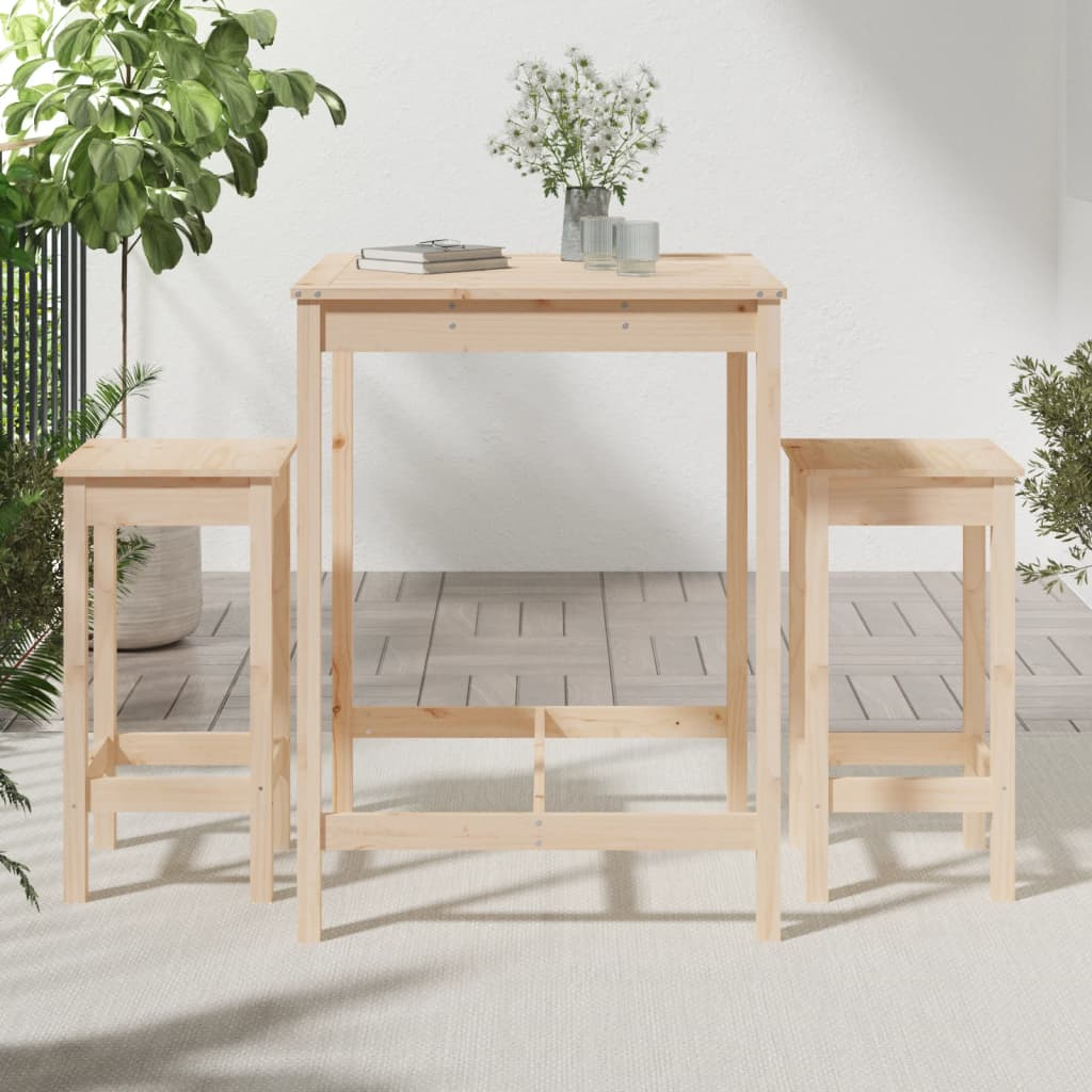 3 Piece Solid Pine Wood Garden Bar Set