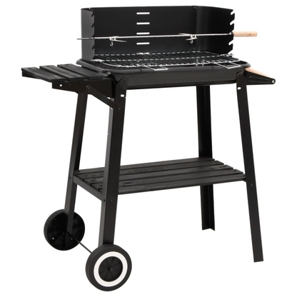 Charcoal BBQ Grill with Wheels Black Steel