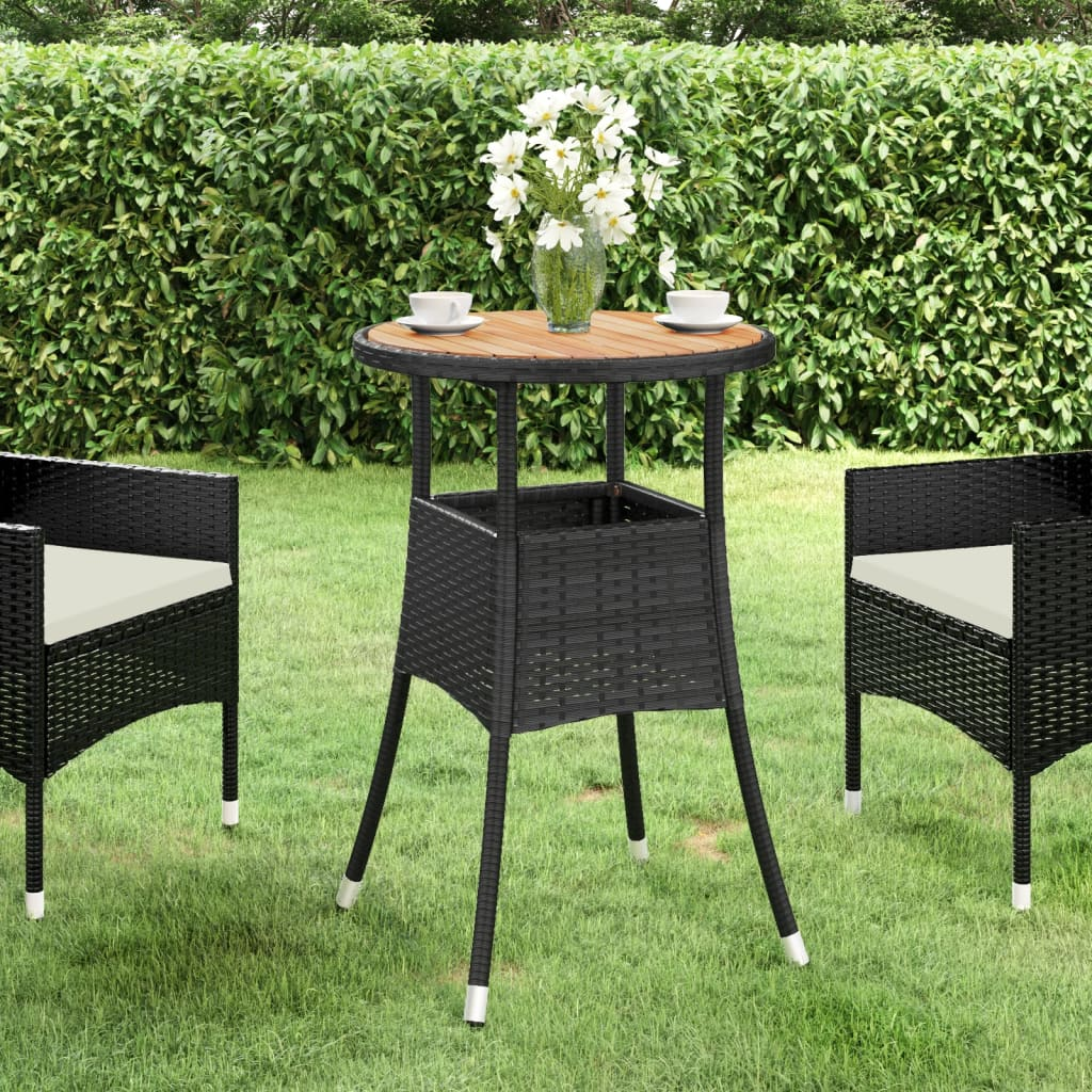  Acacia Wood and Black Poly Rattan Garden Table 60x75 cm