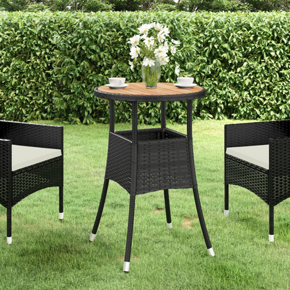  Acacia Wood and Black Poly Rattan Garden Table 60x75 cm