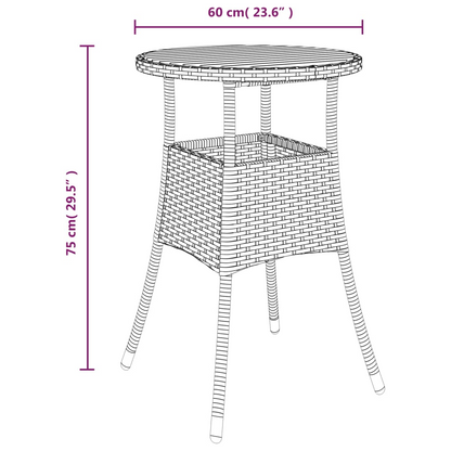  Acacia Wood and Black Poly Rattan Garden Table 60x75 cm