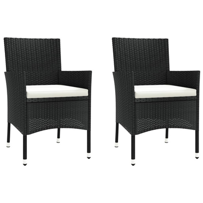 3 Piece Black Poly Rattan Garden Bistro Set with Cushions