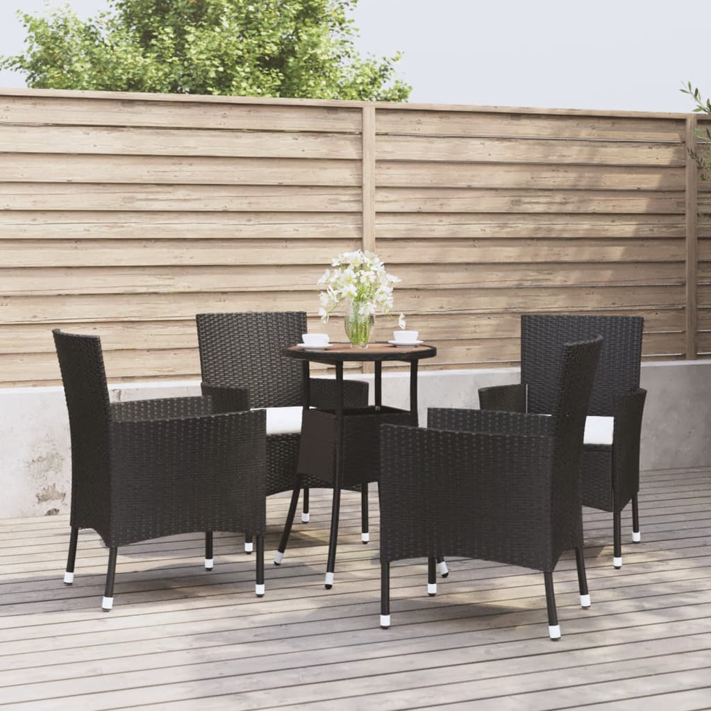 5 Piece Black Poly Rattan Garden Bistro Set with Cushions