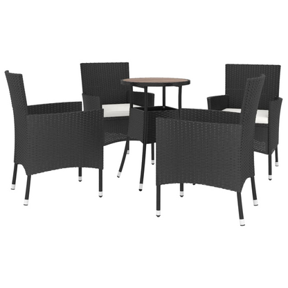 5 Piece Black Poly Rattan Garden Bistro Set with Cushions