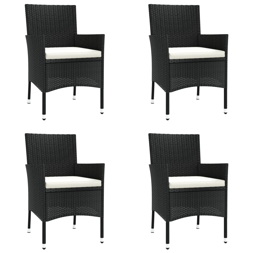 5 Piece Black Poly Rattan Garden Bistro Set with Cushions