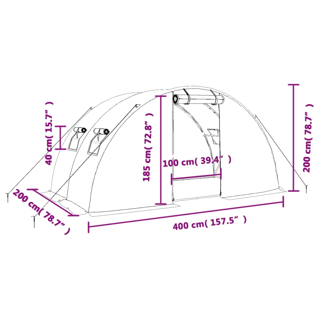 Greenhouse with Steel Frame Green 8 m² 4x2x2 m