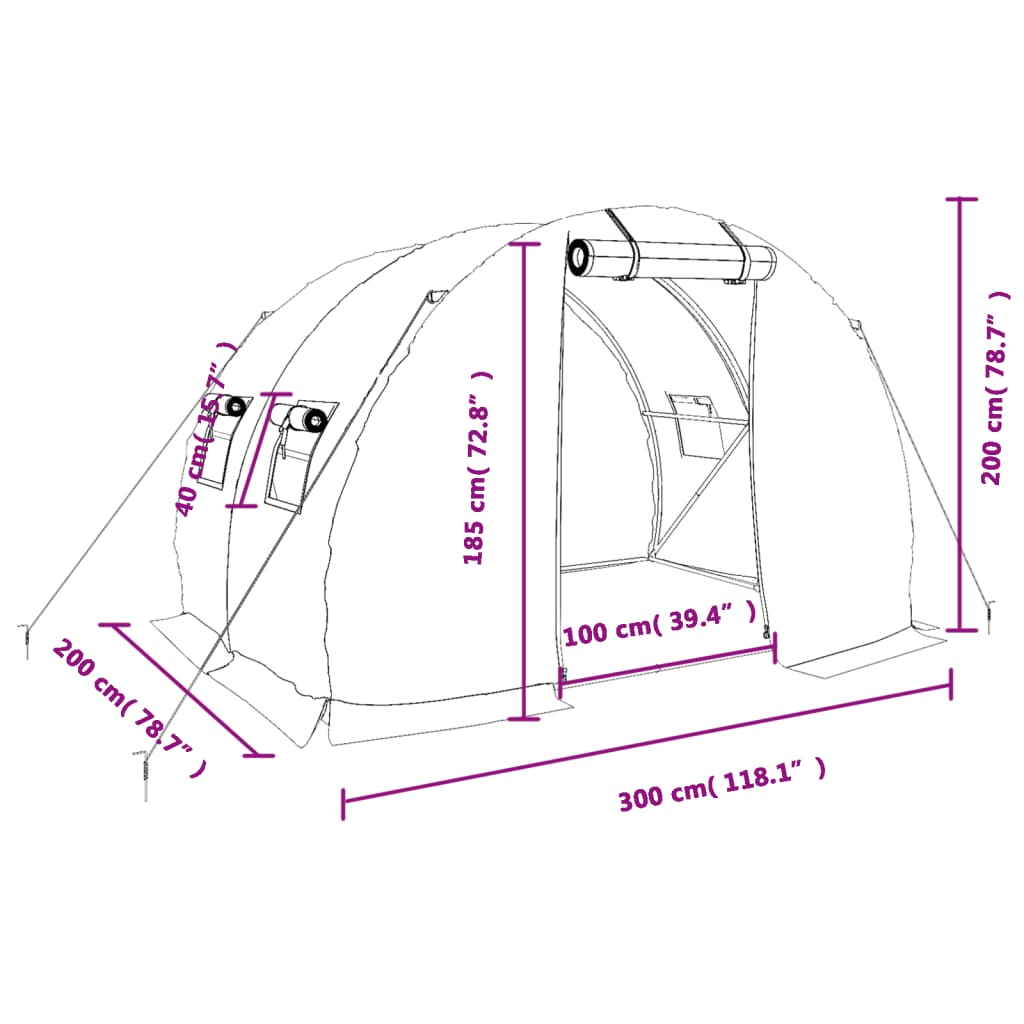 Greenhouse with Steel Frame White 6 m² 3x2x2 m