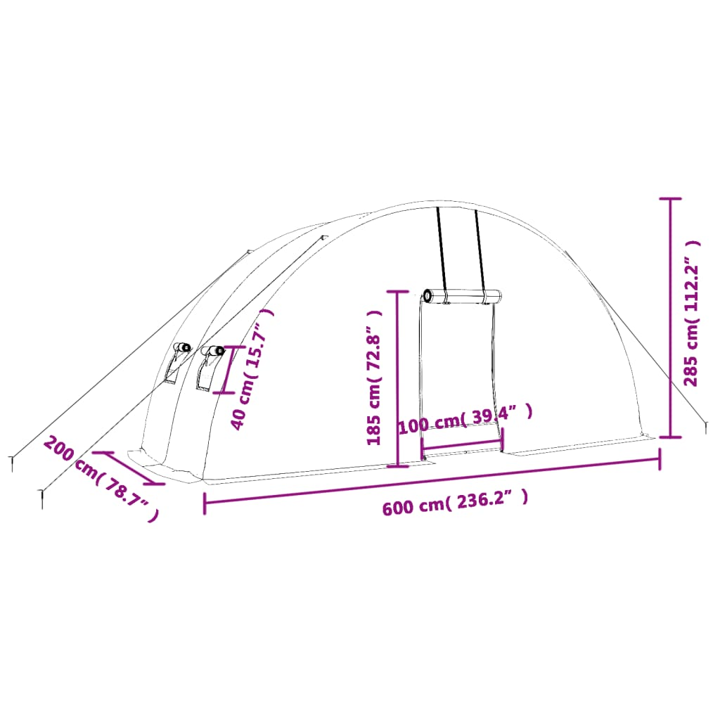 Greenhouse with Steel Frame Green 12 m² 6x2x2.85 m