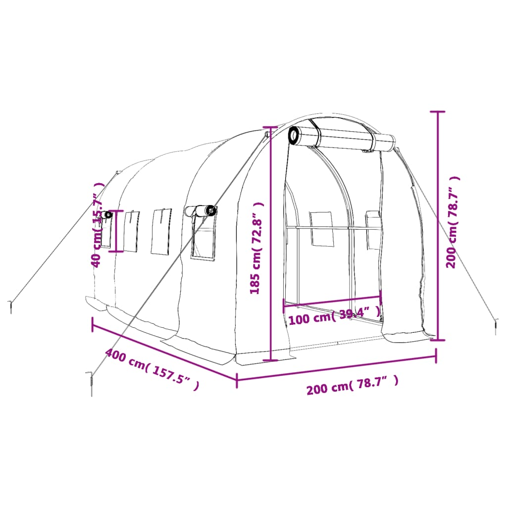 Greenhouse with Steel Frame White 8 m² 4x2x2 m