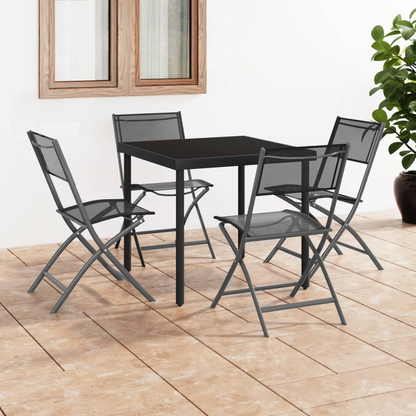  Black Steel and Textilene Folding Outdoor Chairs 4 pcs