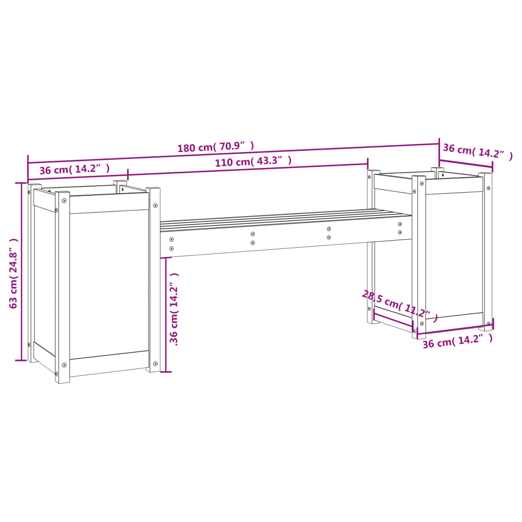 Grey Planter Bench 180x36x63 cm